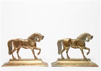English Gilt Brass Prancing Horse Bookends, Large
