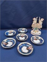 Dresden Figurine & 6 Small Nappies