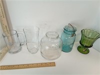 Glass Stein, Tumbler, Crisco Jar, Blue Glass Ball