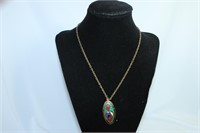 Oval Enamel Pendant and Chain