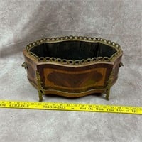 Brass/ Inlaid Wooded Planter
