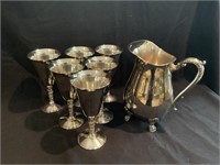 VTG Silver Plated Pitcher & 6 Goblets