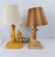 Hand carved wooden lamps 17 1/2" tall and 17"