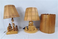 Hand carved wooded lamps and wooden lamp shade