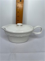 White Crock Gravy Boat with Lid 8"