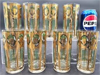 8 Culver 22K Gold Embellished Glasses w Grapes