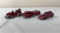 3 cast/metal fire trucks