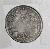 1929 CANADIAN 50 CENT SILVER COIN