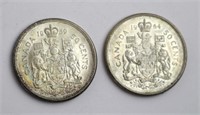 1959 & 1964 CANADIAN 50 CENT SILVER COINS