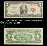 1963 $2 Red Seal United States Note Grades vf++