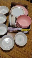 Glass bowls, plastic bowls and plates and misc.