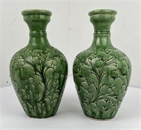 Pair of Chinese Green Glazed Pottery Vases