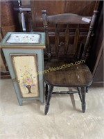Painted cabinet and chair. Both need some repair.