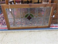 FRAMED ENGLISH STAINED GLASS WINDOW 23"T X 43"W