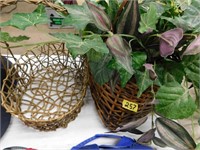 2 BASKETS W HANDLE AND FAUX GREENERY