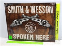 Smith and Wesson Spoken Here Tin Sign