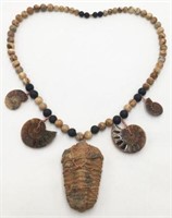 Necklace with Trilobite and Ammonite Fossils.