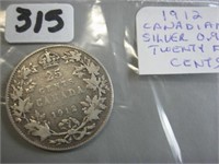1912 Silver Canadian Twenty Five Cents