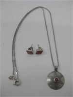 SW Sterling Silver & Coral Necklace & Earrings