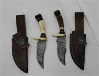 2 small Damascus blade knives with case