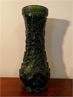 Vintage tall heavy green glass vase