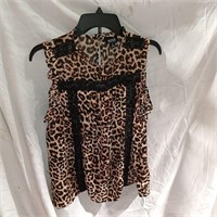 A.n.a. Leopard Print High Neck Collar Blouse