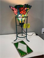 INVERTED STAINED GLASS LAMP - WORKS!, ETCHED