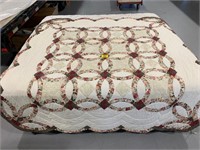 NEWER HAND STITCHED WEDDING RING FLORAL QUILT
