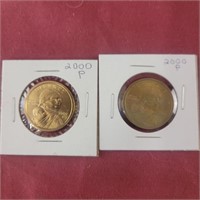 Two 2000p Sacagawea Dollar coins