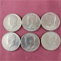 Six Kennedy Half Dollar Coins 1971-1995
