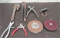 Box Tools-Pipe Wrench, Tape Measures, Misc