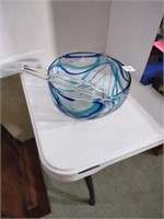 Hand blown art glass bowl. Bonus acrylic salad