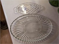 Fostoria small platter and crystal heavy divided