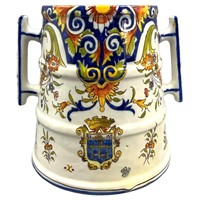 Signed French Faience Double Handle Vessel