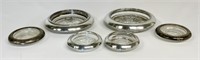 Sterling silver & glass: 2 ashtrays, 6.5" / 2 coas