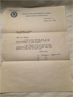 Signed J. Edgar Hoover letter DOJ paper