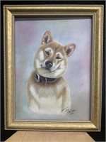 Dog Painting on Canvas - signed - approx. 15x19