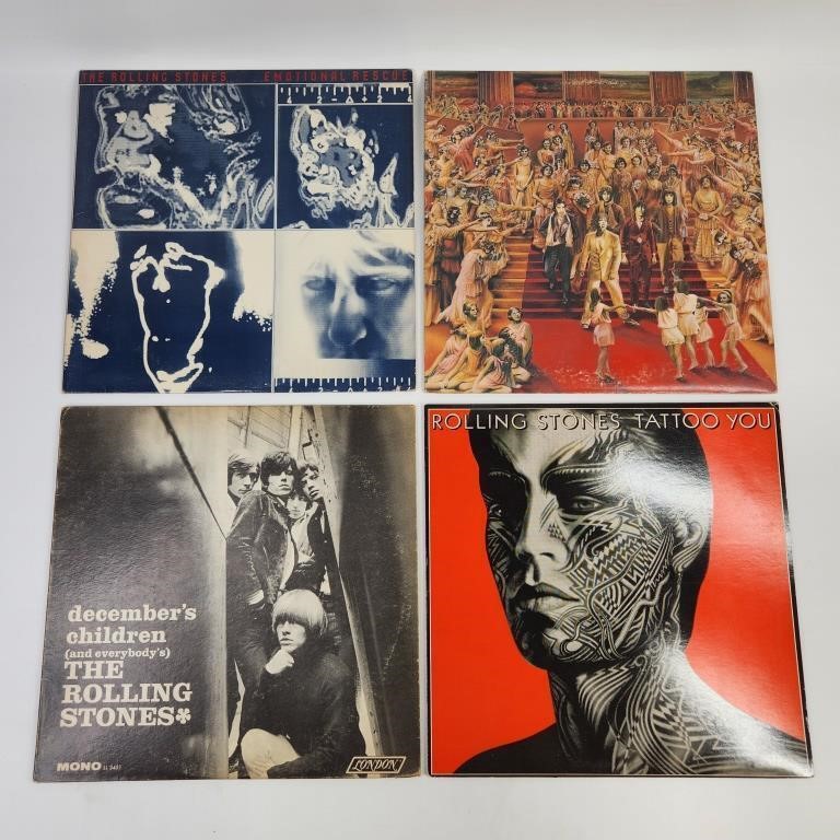4) VINTAGE THE ROLLING STONES LP RECORD ALBUMS