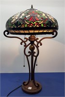 Tiffany Style Table Lamp Double Light Pull 26” h