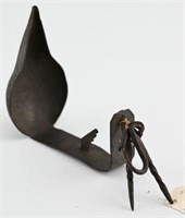 18th Century Whale fat lamp with iron hooks