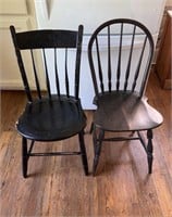 Two antique wood side chairs, one is painted black