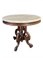 OVAL WALNUT VICTORIAN MARBLE TOP TABLE