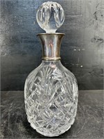 CUT GLASS DECANTER WITH WALLACE STERLING RIM