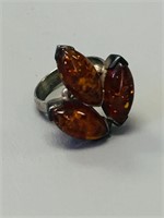 amber ring - 3 pc setting  size 8