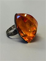 amber ring w/ large stone-  size 8