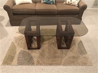 Glass Top Coffee Table with Wood/Area Rug