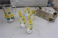 Vintage Juice Pitcher & Glasses with Carrier
