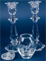 Imperial Crystal Candlesticks -Signed Crystal Vase