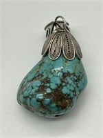 Sterling Silver EJ Bighand Turquoise Pendant