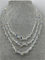 Vintage Triple-Strand AB Crystal Necklace